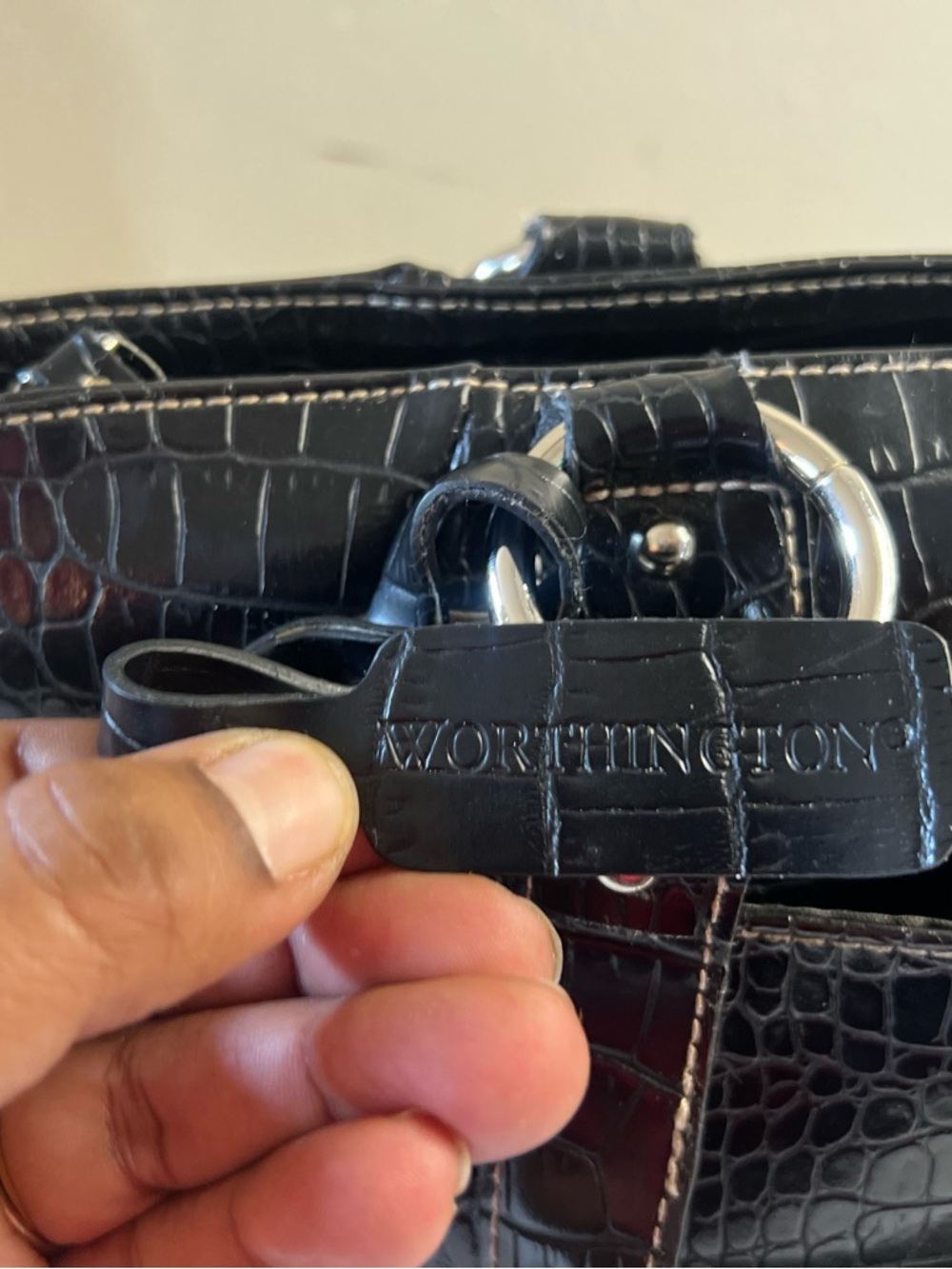 Vintage Worthington black crocodile-embossed Rectangle purse tote bag Y2K - Picture 4 of 12